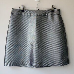 Women's Size 8 Metallic Mini Skirt | Lined | Silver | H&M | Back Zipper | NYE